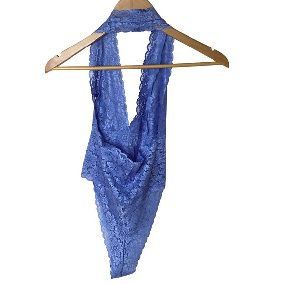 VICTORIA’S SECRET Blue Lace Halter Teddy Women’s Bodysuit Lingerie M Retro Y2K - Picture 2 of 8